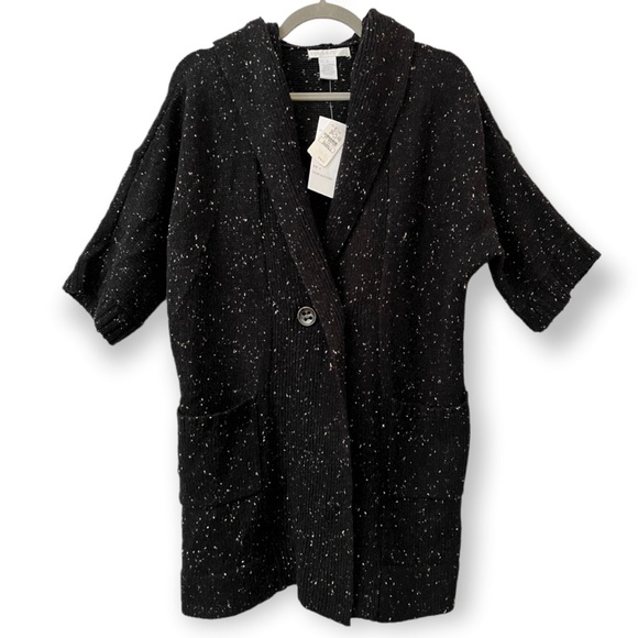 Design History Sweater Womens S WOOL Blend Black Cardigan Short Sleeve Button - Picture 1 of 10